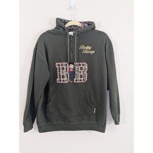 VTG Betty Boop Hoodie Womens Sz M Hooded Sweatshirt 1/4 Zip Front Pocket